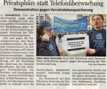 Kundgebung gegen die Vorratsdatenspeicherung in Osnabrück