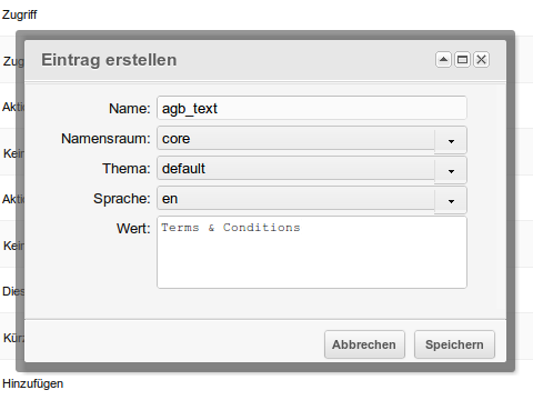 Ein Lexikon-Eintrag für MODx wird angelegt
