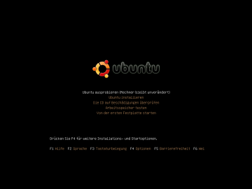 Bootmenü der Live-CD von Ubuntu