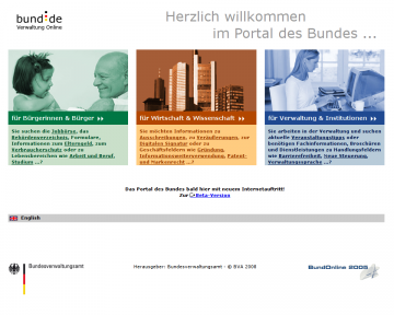 Die alte Startseite von bund.de Die alte Startseite von bund.de