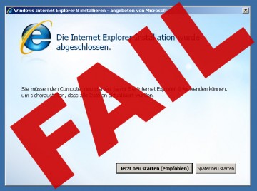 Der Internet Explorer 8 und die Neustarts