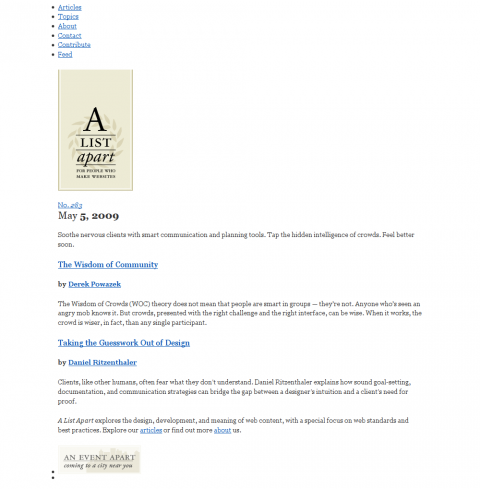 A List Apart mit universellem IE-Stylesheet