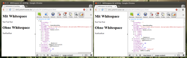 Unterschiedliches DOM je nach Leerzeichen-Einsatz