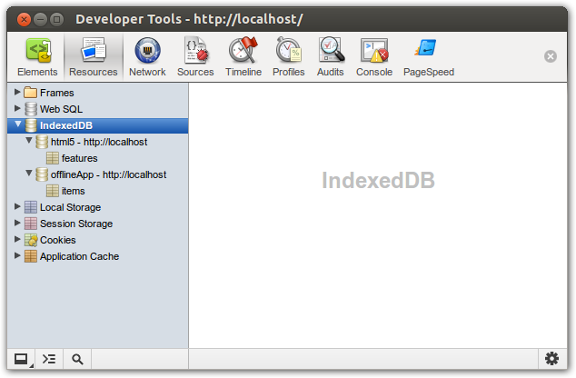 Der Indexed DB-Betrachter der Developer Tools von Chrome zeigt Datenbanken und Object Stores